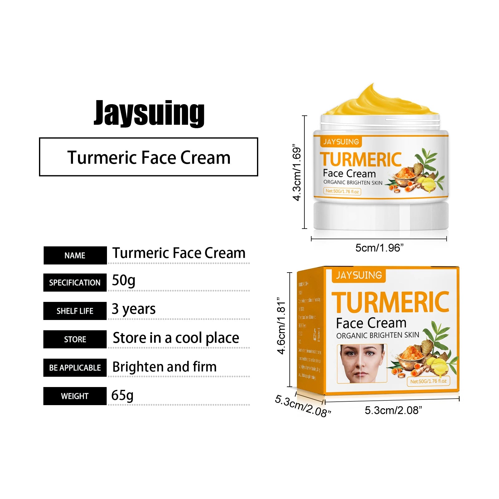 Jaysuing  Turmeric Firm Face Cream Fade Fine Lines Hydrating Oil Control Repair