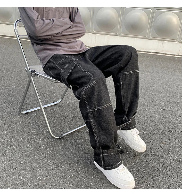Men's Straight Baggy Denim Pants Streetwear Skateboard Pant Neutral Trousers