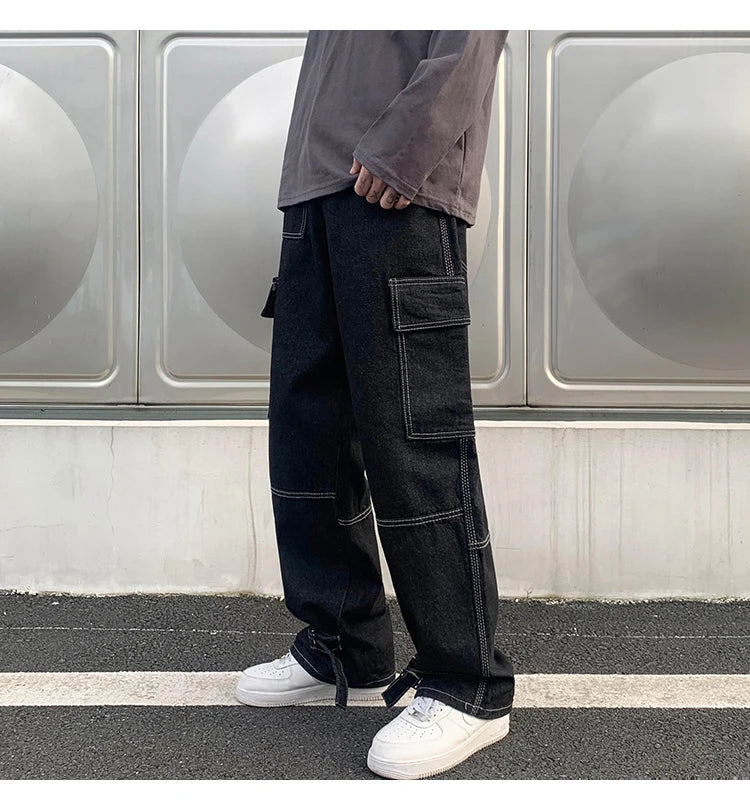 Men's Straight Baggy Denim Pants Streetwear Skateboard Pant Neutral Trousers