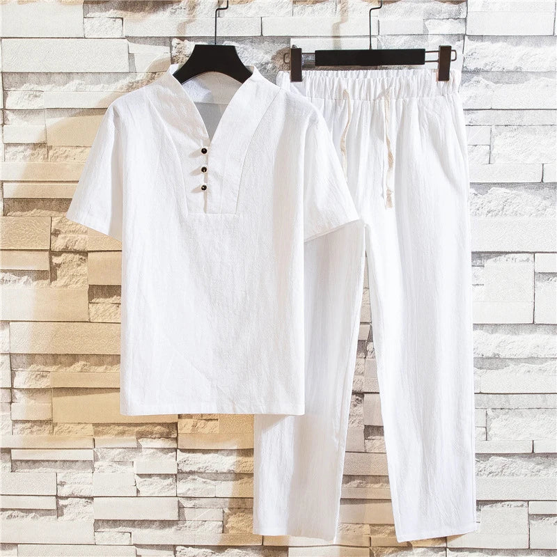 Men's Plus Size Casual Shirt and Pants Set Retro Holiday Style