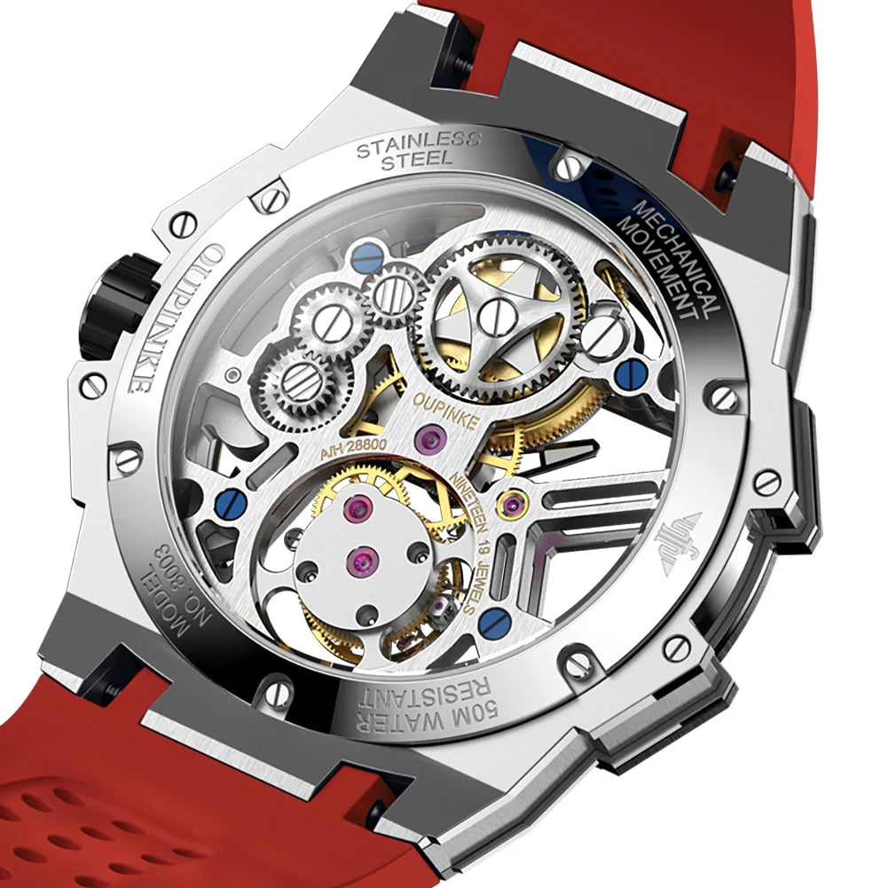 Men Mechanical Watch Silicone Strap Waterproof Skeleton for models & boss