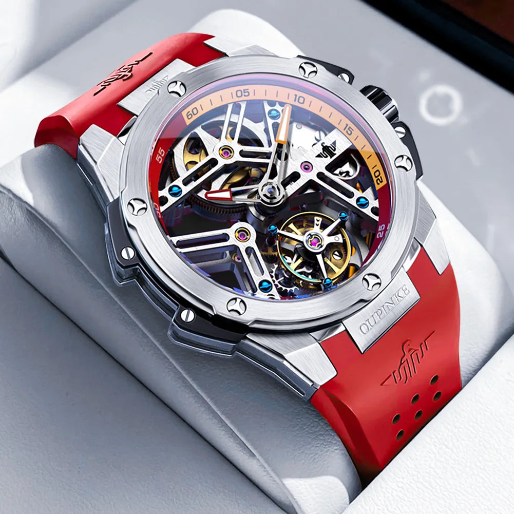Men Mechanical Watch Silicone Strap Waterproof Skeleton for models & boss