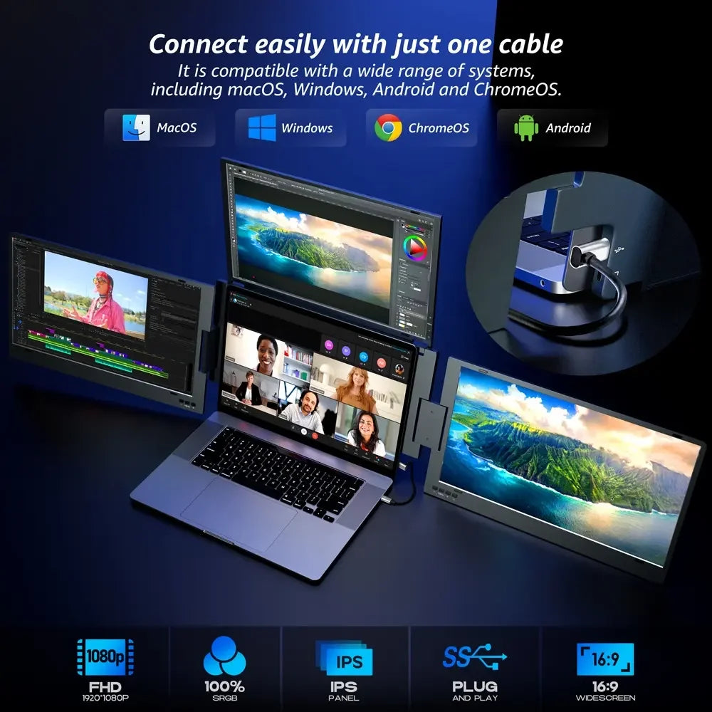 Triple Screen Laptop Monitor 4-Display Extender with USB Interface