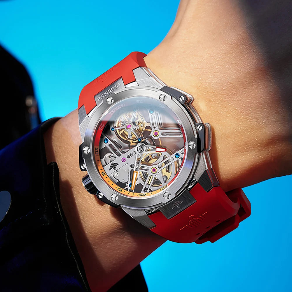Men Mechanical Watch Silicone Strap Waterproof Skeleton for models & boss