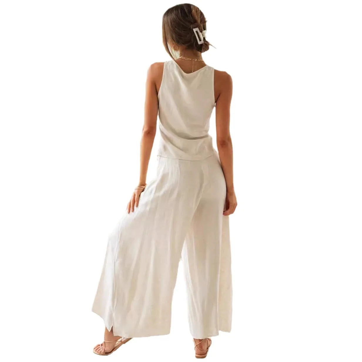 Casual 2 Piece Set For Women Top And Solid Pants Set Ropa