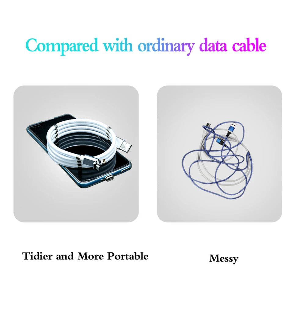Magic Rope Magnetic Cable Storage Magnet QC3.0 Fast Charging Micro USB