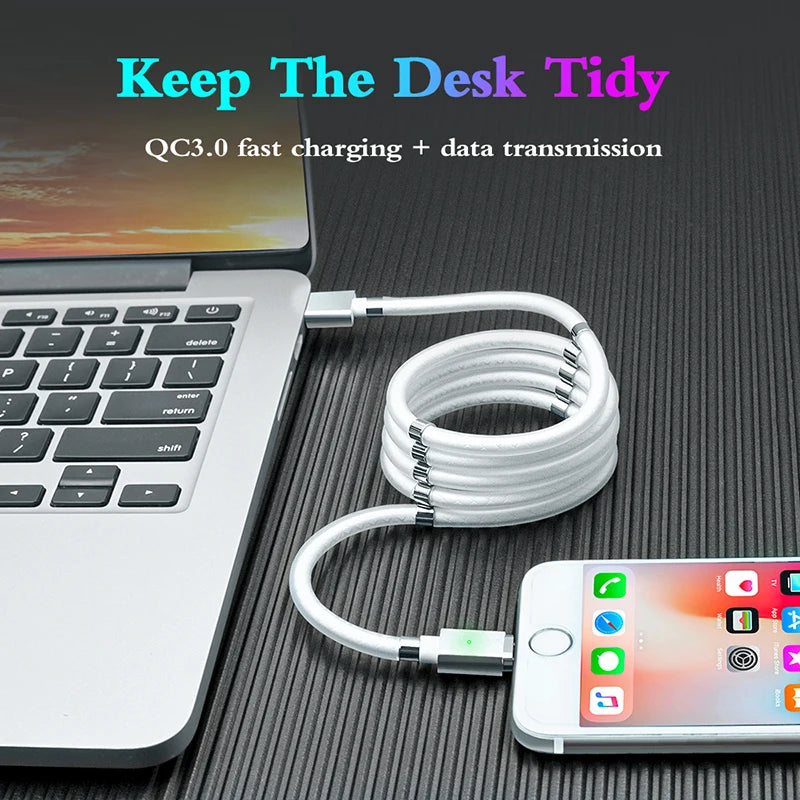 Magic Rope Magnetic Cable Storage Magnet QC3.0 Fast Charging Micro USB