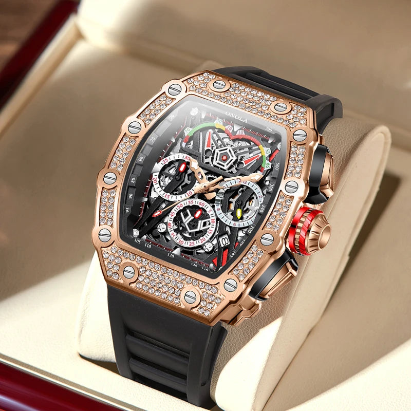 Fashion Diamond Inlaid Luxury Quartz Men's Watch Brand ONOLA