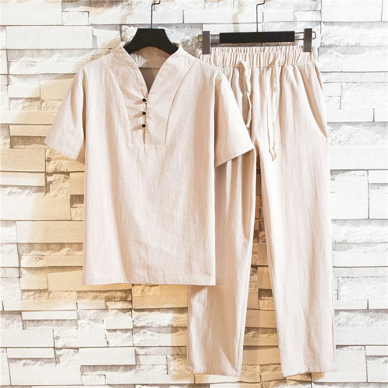Men's Plus Size Casual Shirt and Pants Set Retro Holiday Style