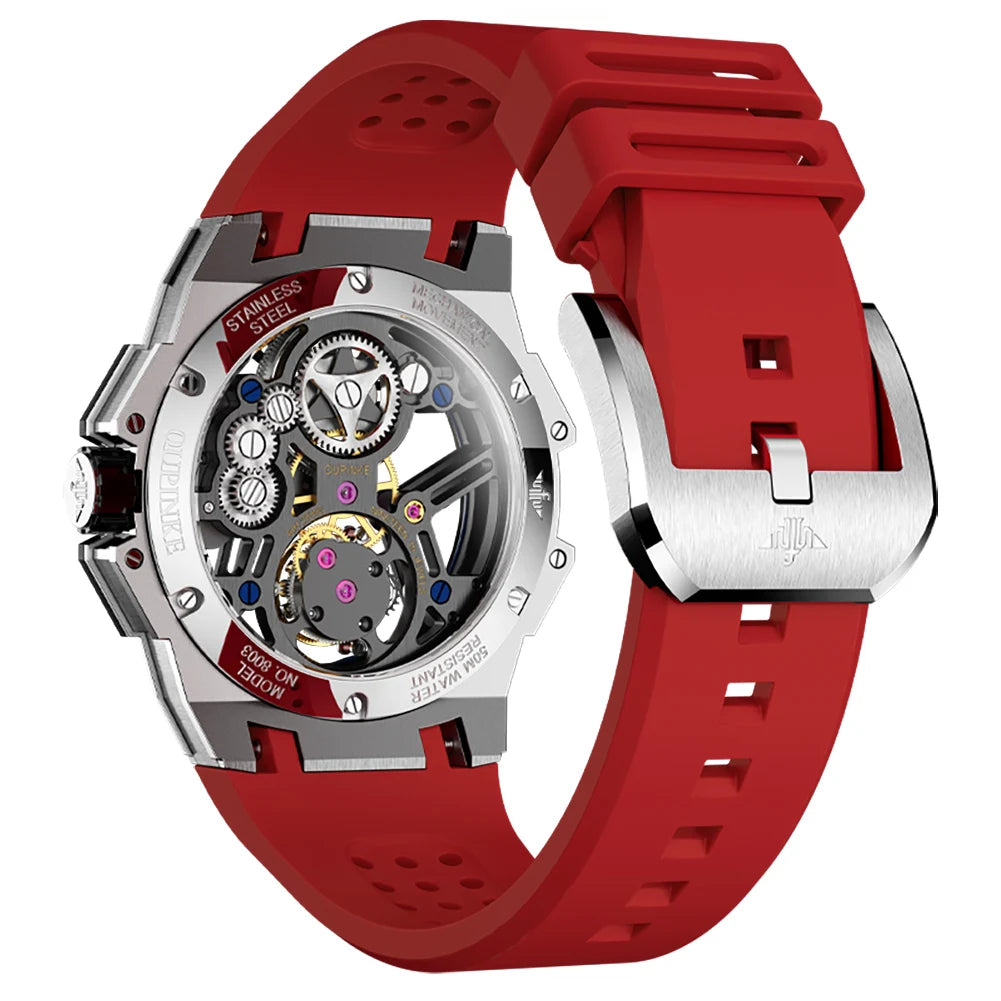 Men Mechanical Watch Silicone Strap Waterproof Skeleton for models & boss