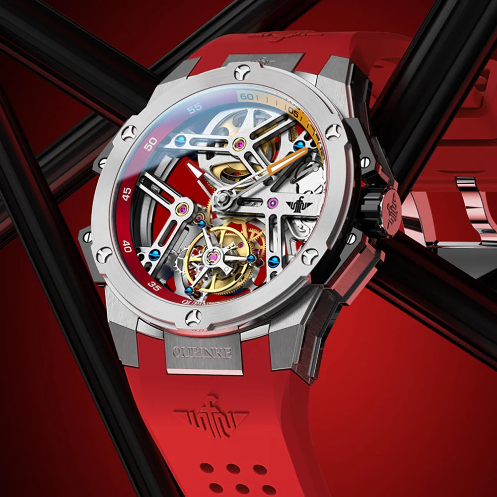 Men Mechanical Watch Silicone Strap Waterproof Skeleton for models & boss