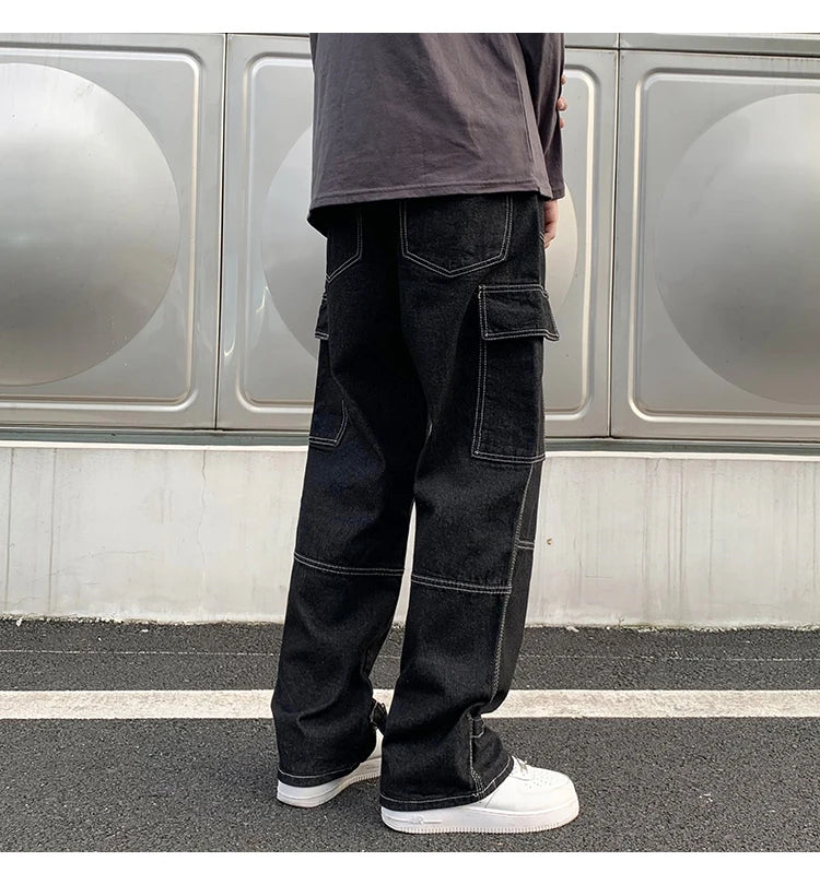 Men's Straight Baggy Denim Pants Streetwear Skateboard Pant Neutral Trousers