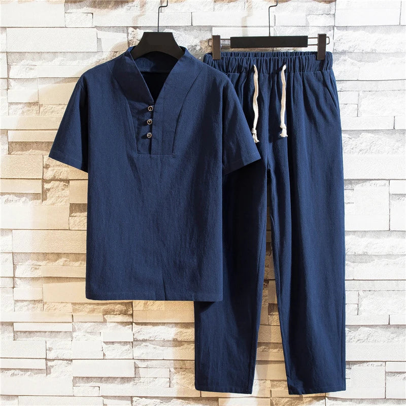 Men's Plus Size Casual Shirt and Pants Set Retro Holiday Style