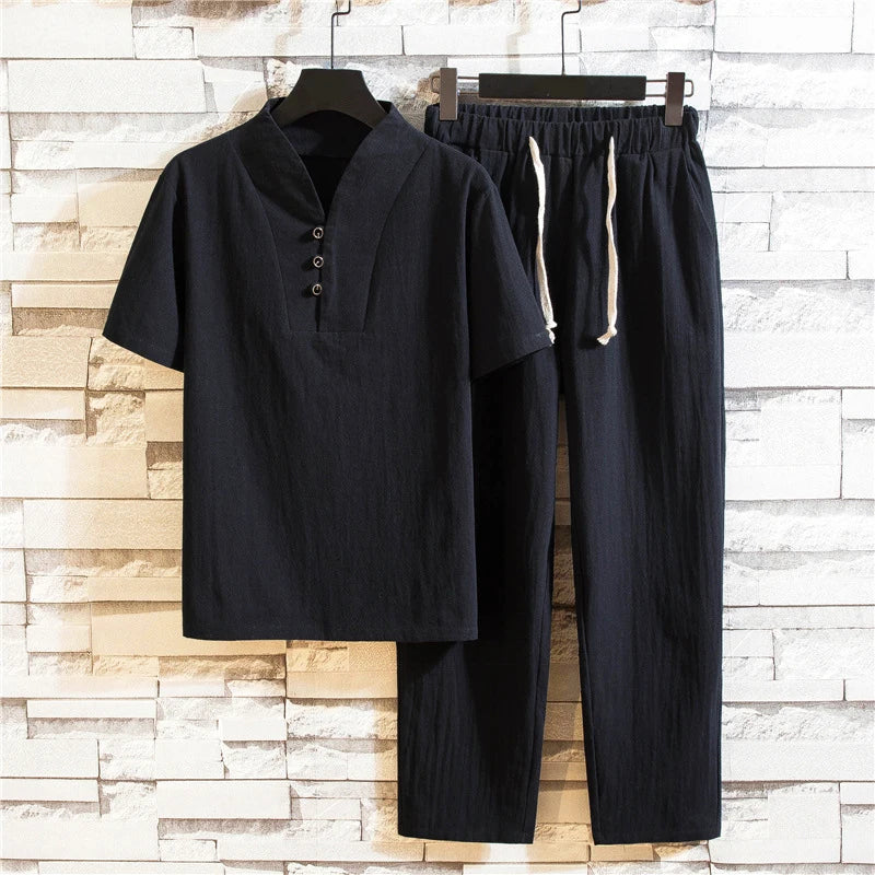 Men's Plus Size Casual Shirt and Pants Set Retro Holiday Style