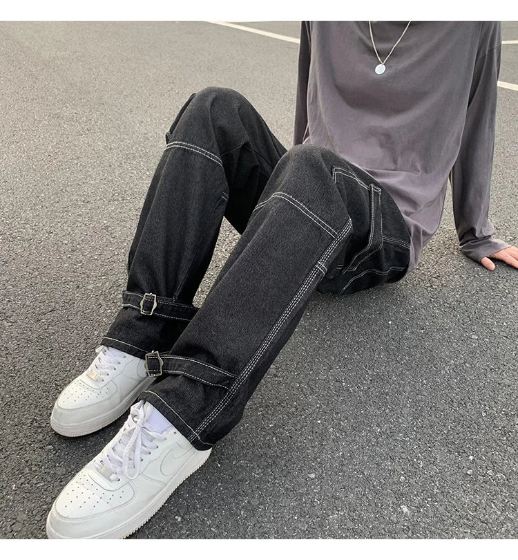 Men's Straight Baggy Denim Pants Streetwear Skateboard Pant Neutral Trousers