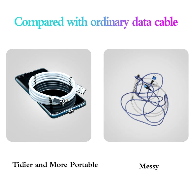 Magic Rope Magnetic Cable Storage Magnet QC3.0 Fast Charging Micro USB