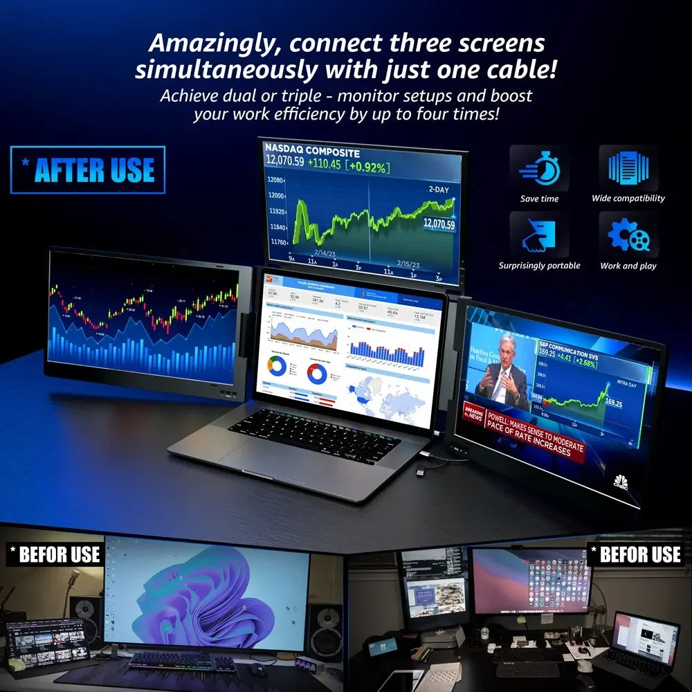 Triple Screen Laptop Monitor 4-Display Extender with USB Interface