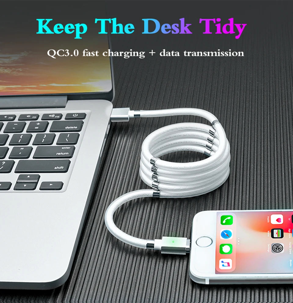 Magic Rope Magnetic Cable Storage Magnet QC3.0 Fast Charging Micro USB