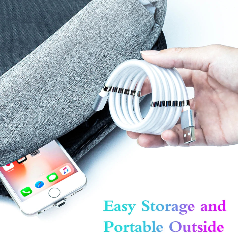 Magic Rope Magnetic Cable Storage Magnet QC3.0 Fast Charging Micro USB