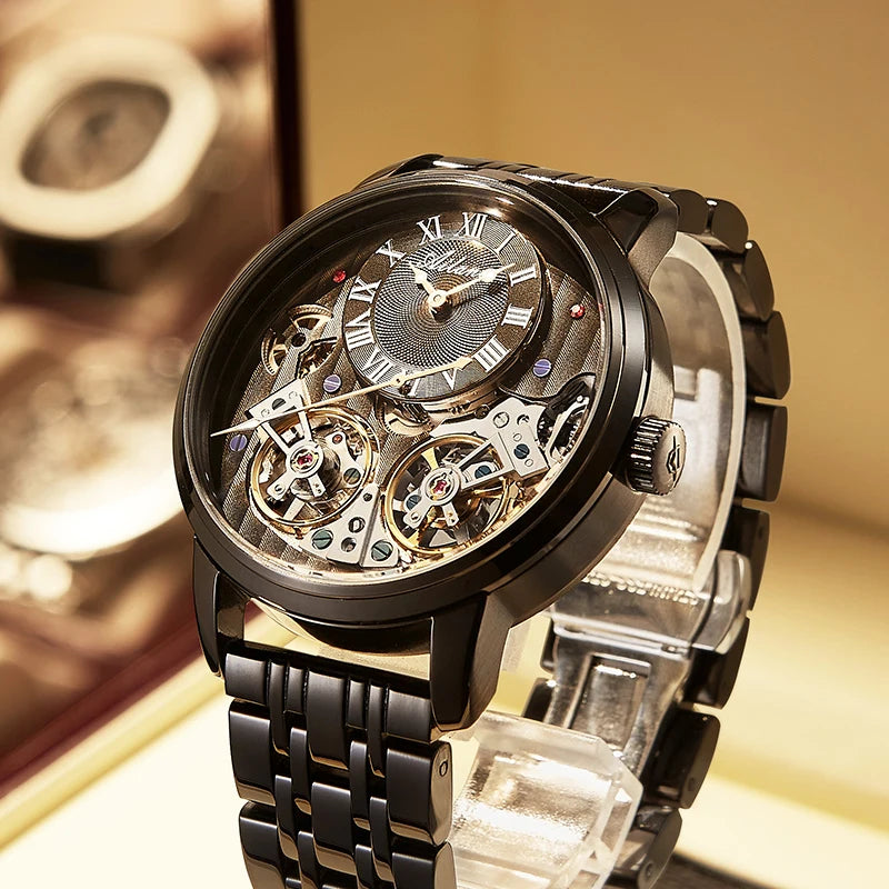 AILANG Top Brand Luxury Watch Men Automatic Luminous Black Clock Men