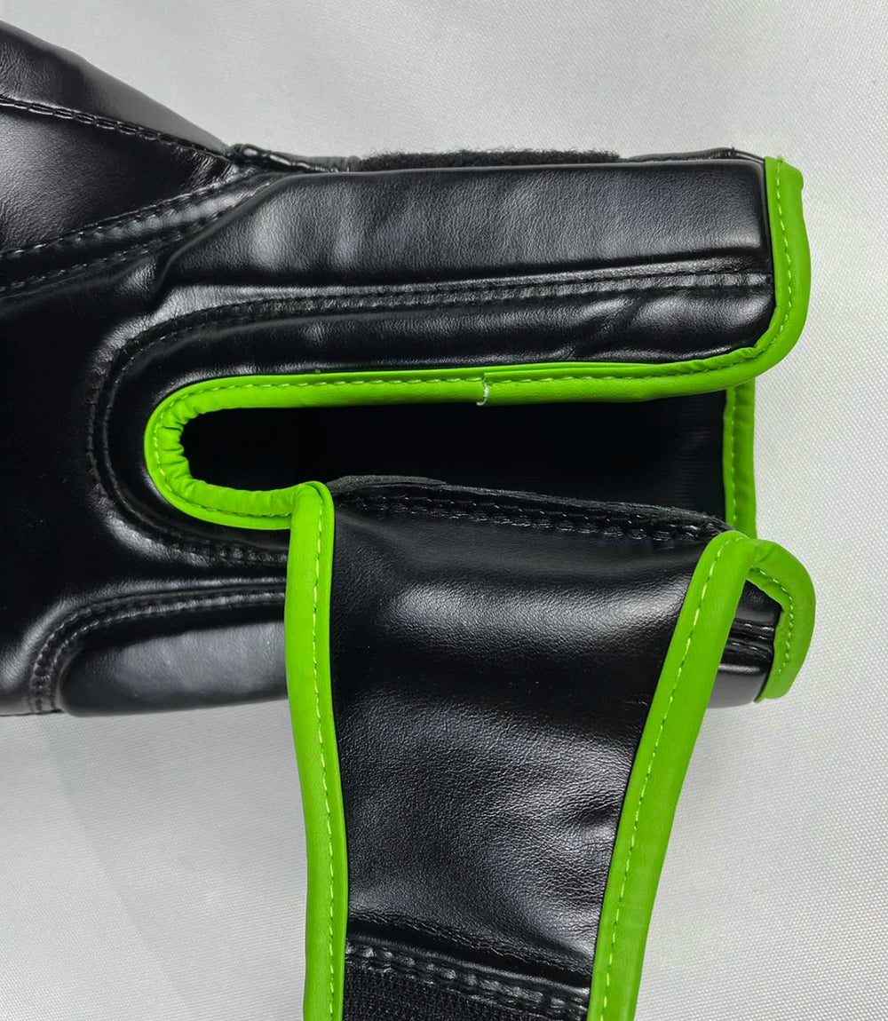 Factory Custom Professional Black Leather Green Color Weight Material Boxing Gloves