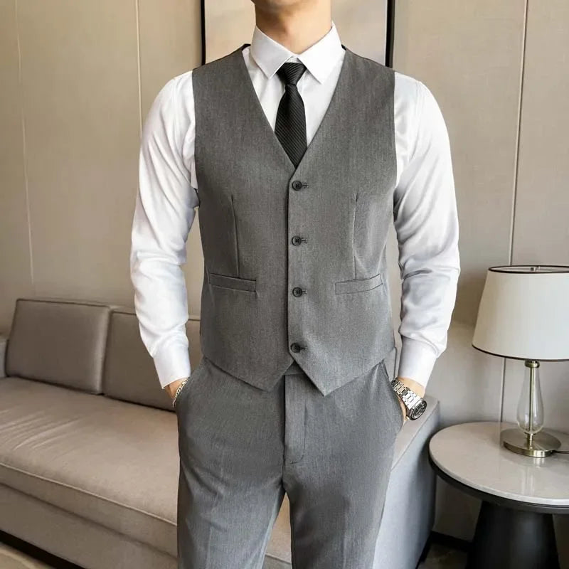 Black Mens Office Suit 3 Piece, Fashion Slim Fit Jackets and Vest with Trousers
