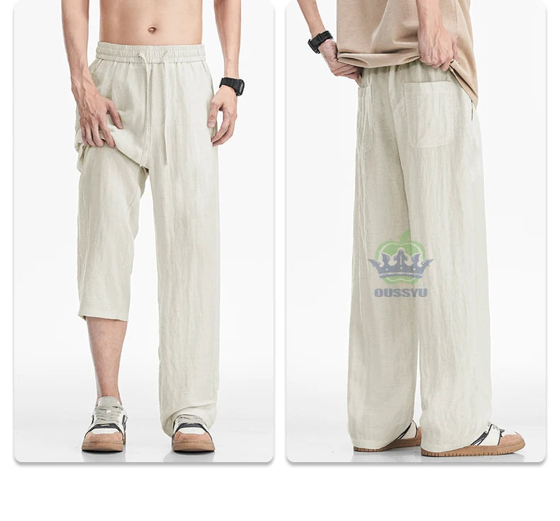 Man's Casual Pants Men Elastic Waist Baggy Straight Wide Leg Jogger Breathable Trouser