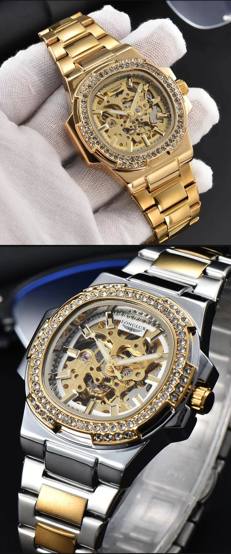 LONGLUX automatic man watch luxury stainless steel mechanical