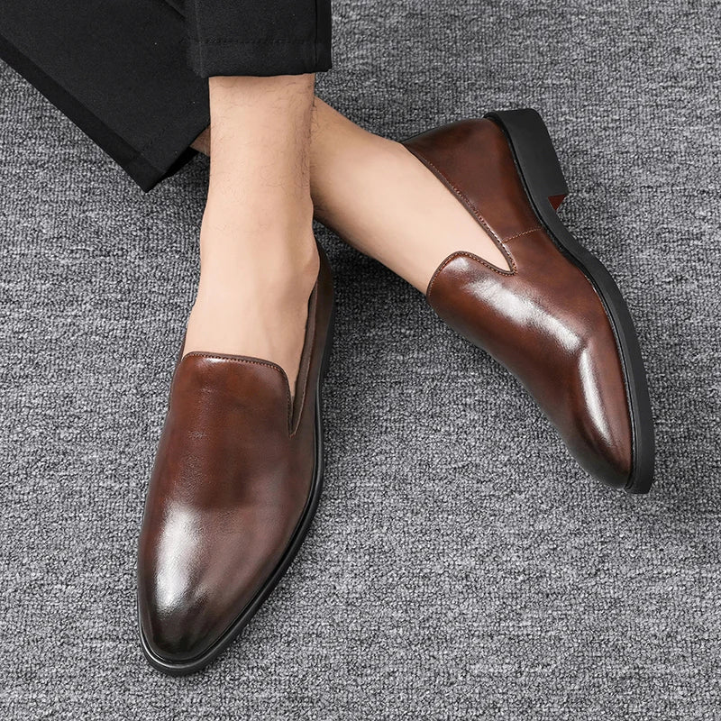 Business Formal Slip-On Leather Shoes Men's Casual Moccasins Black Wedding Shoes