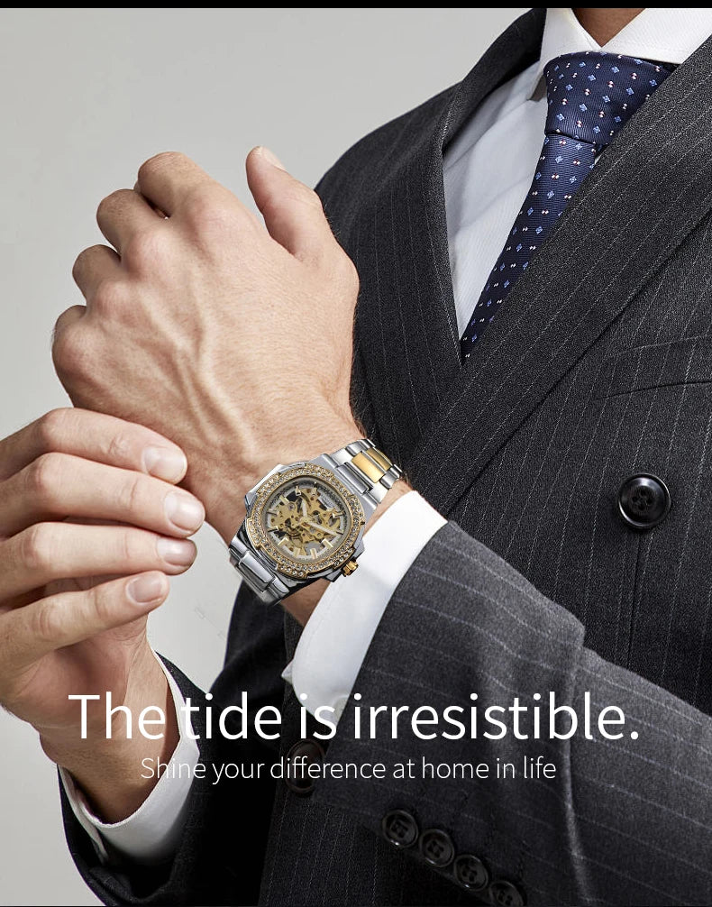 LONGLUX automatic man watch luxury stainless steel mechanical