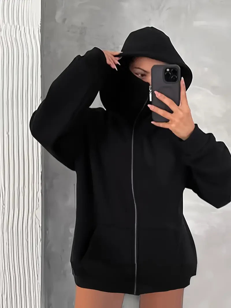 Street statement hoodies insulated double-hooded sweatshirts, masked zip-up sweatshirts