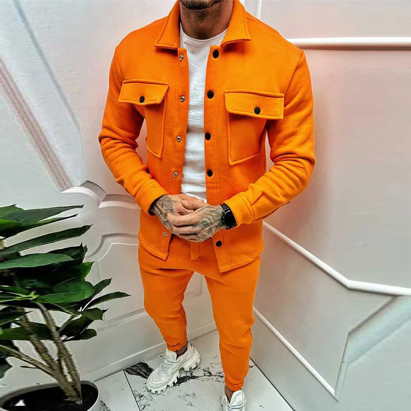 Men Set Autumn Fashion Jacket and Pants Two Piece Set Men's Suits