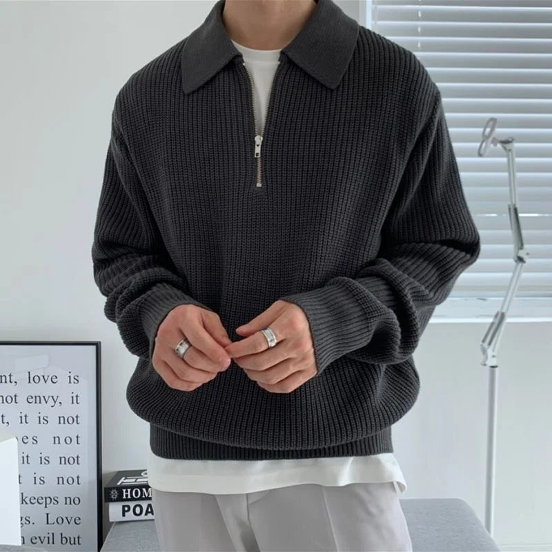 Men Warm Fashion Casual Knit Pullover Men Korean Loose Zipper Long Sleeve