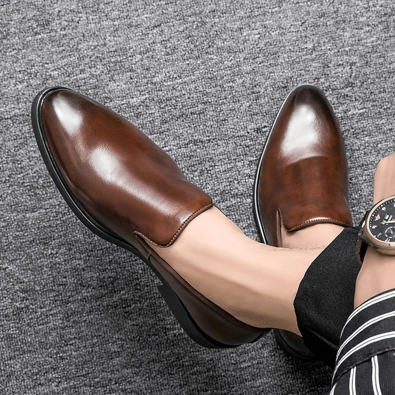 Business Formal Slip-On Leather Shoes Men's Casual Moccasins Black Wedding Shoes