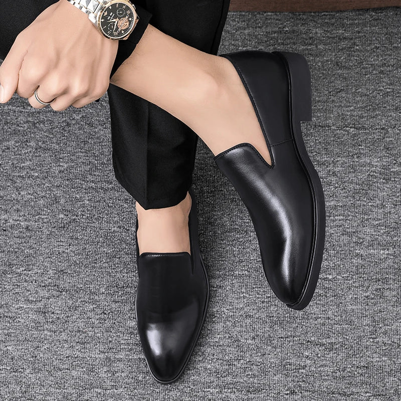 Business Formal Slip-On Leather Shoes Men's Casual Moccasins Black Wedding Shoes