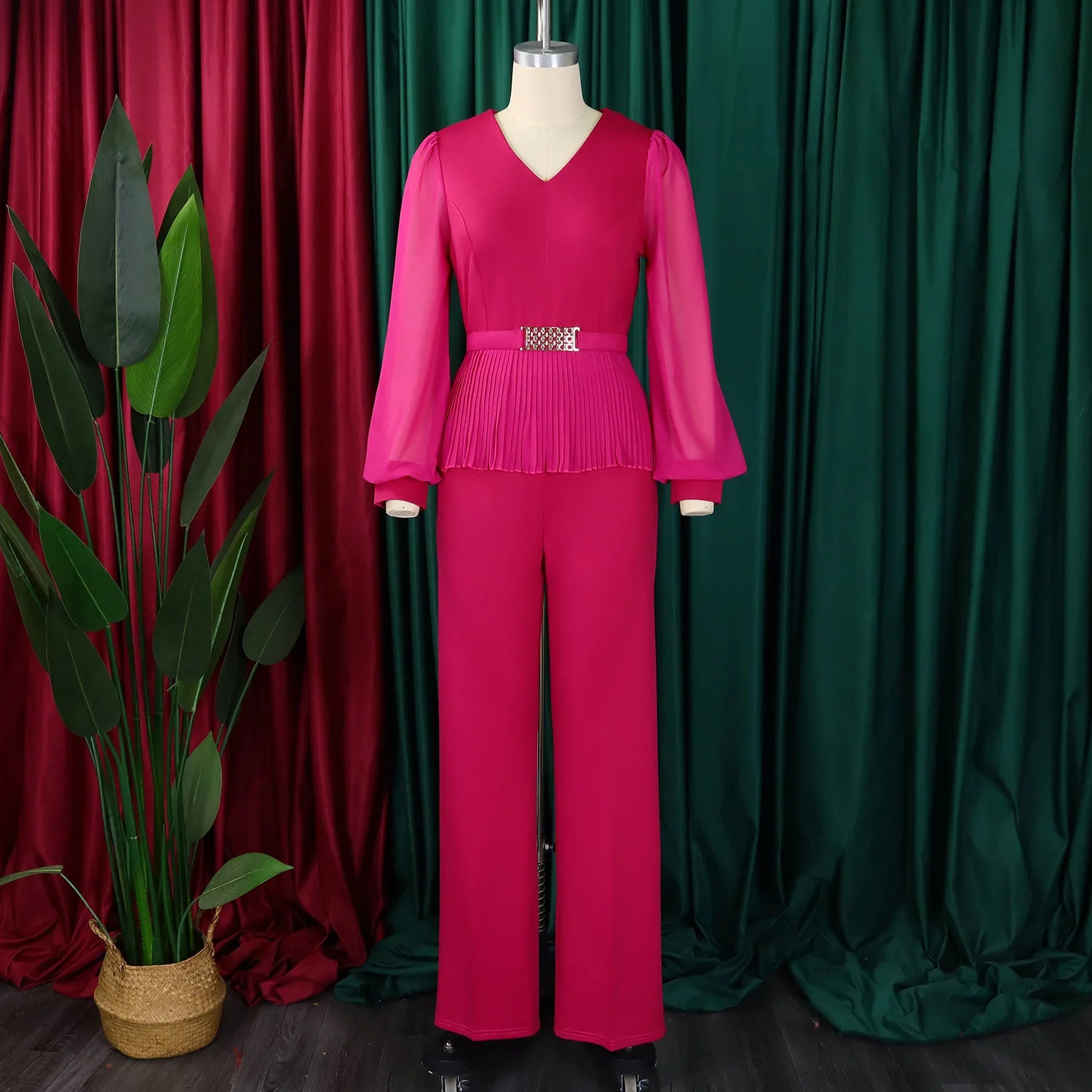 Suit Women High Waist Big Pants Set Lady Office Large Pantsuit
