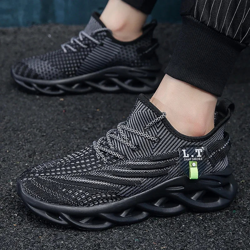 YRZL Men Sports Running Black Jogging Shoes Casual Sneakers Outdoor Breathable