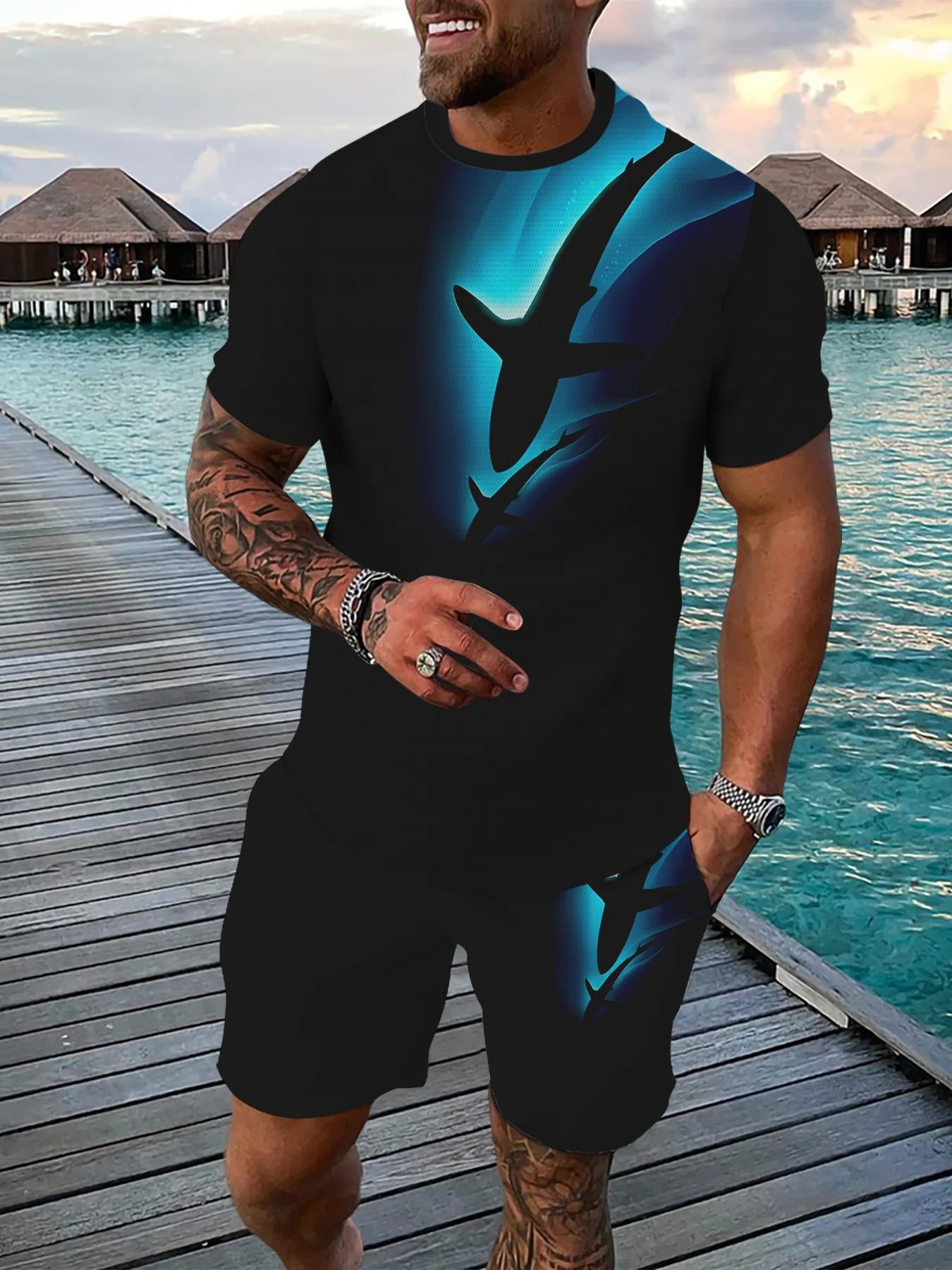 Sports Suit Breathable Outdoor Casual Men's T-Shirt and Pants Suit Summer