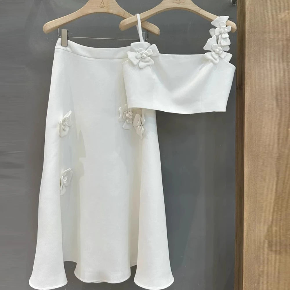 Two Piece Set for Women Square Neck Sleeveless Vest High Waist Skirt Sets Female