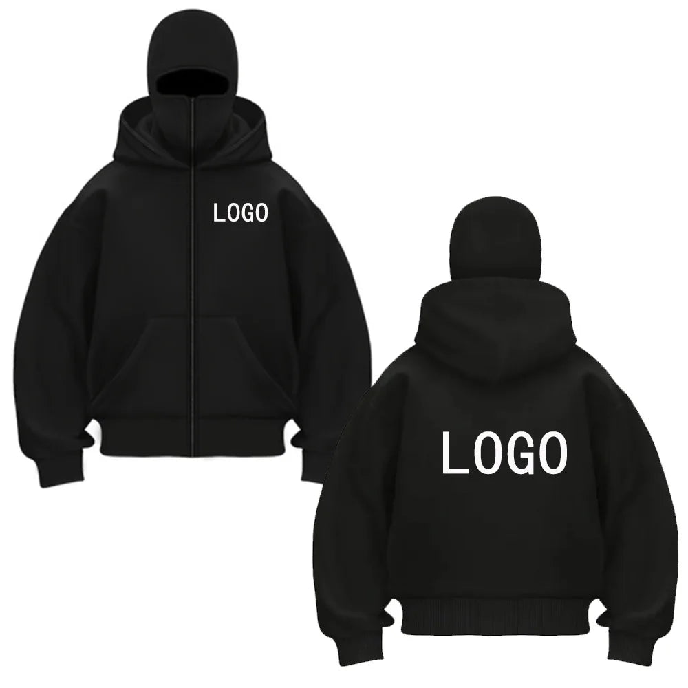 Street statement hoodies insulated double-hooded sweatshirts, masked zip-up sweatshirts