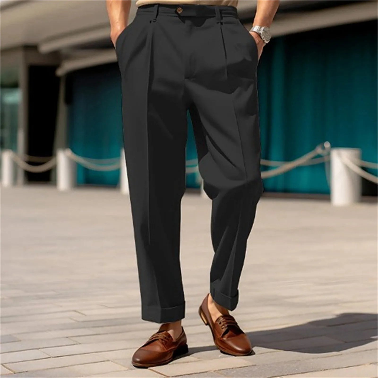 Wide Leg Casual Pants for Mens Solid