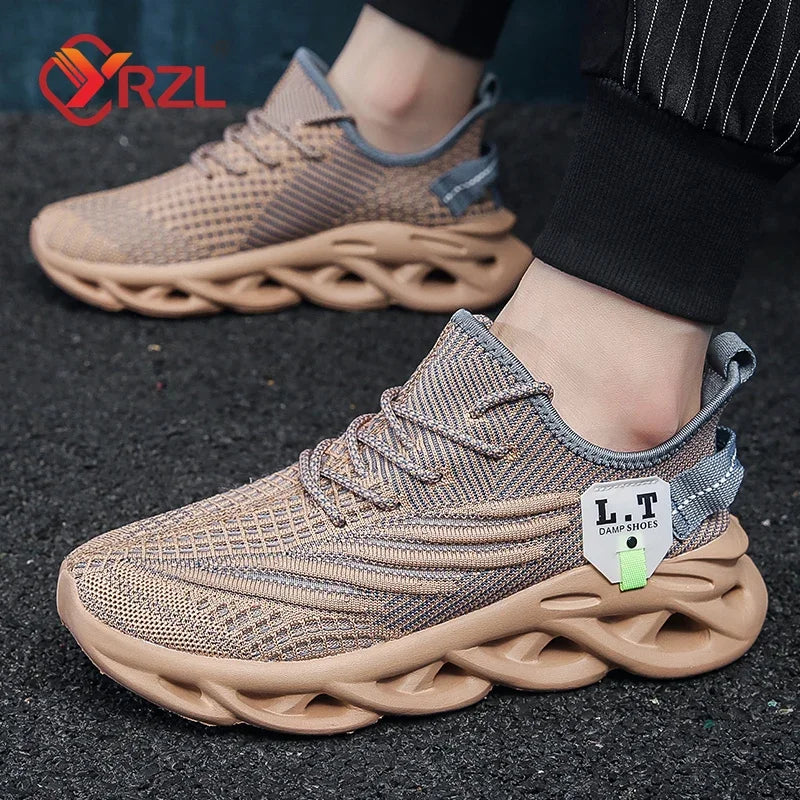 YRZL Men Sports Running Black Jogging Shoes Casual Sneakers Outdoor Breathable