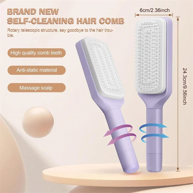 Rotating Comb Long Handle Anti-Static Scalp Massage Hair Comb for Women