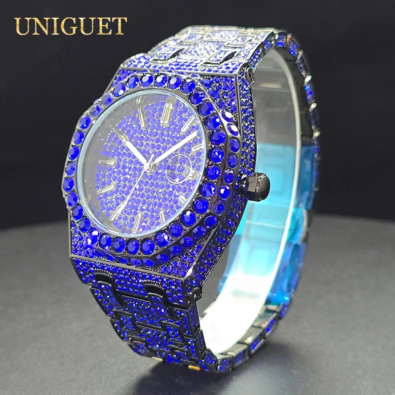 Quartz Watches For Men Octagonal Case Luxury Diamond Men's Watch