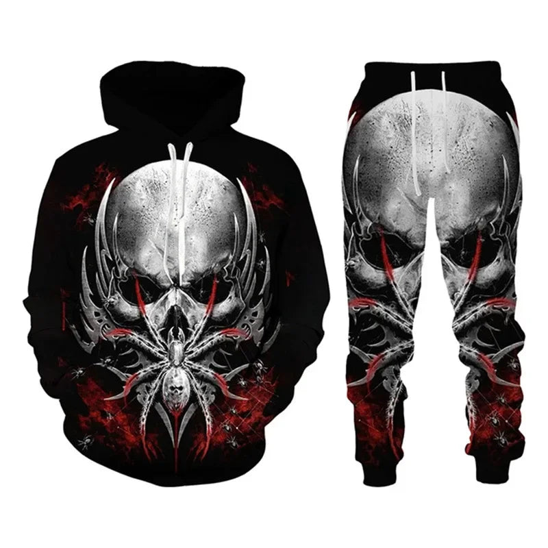 Men Punk Hoodie Suit Skull 3D Print Tracksuit/Pants Goth Skeletons Pullover