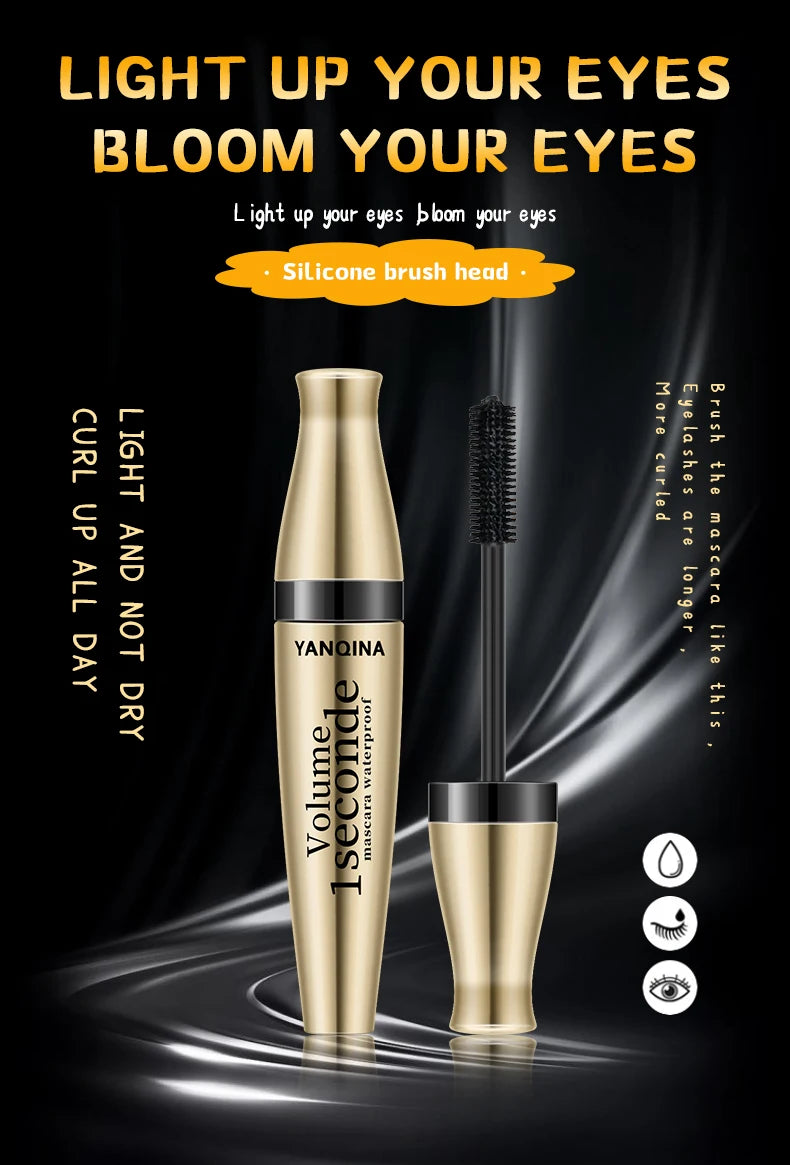Waterproof Curling Mascara Liquid Fiber Black Eyelashes Brush Long Lasting Natural Eye Makeup