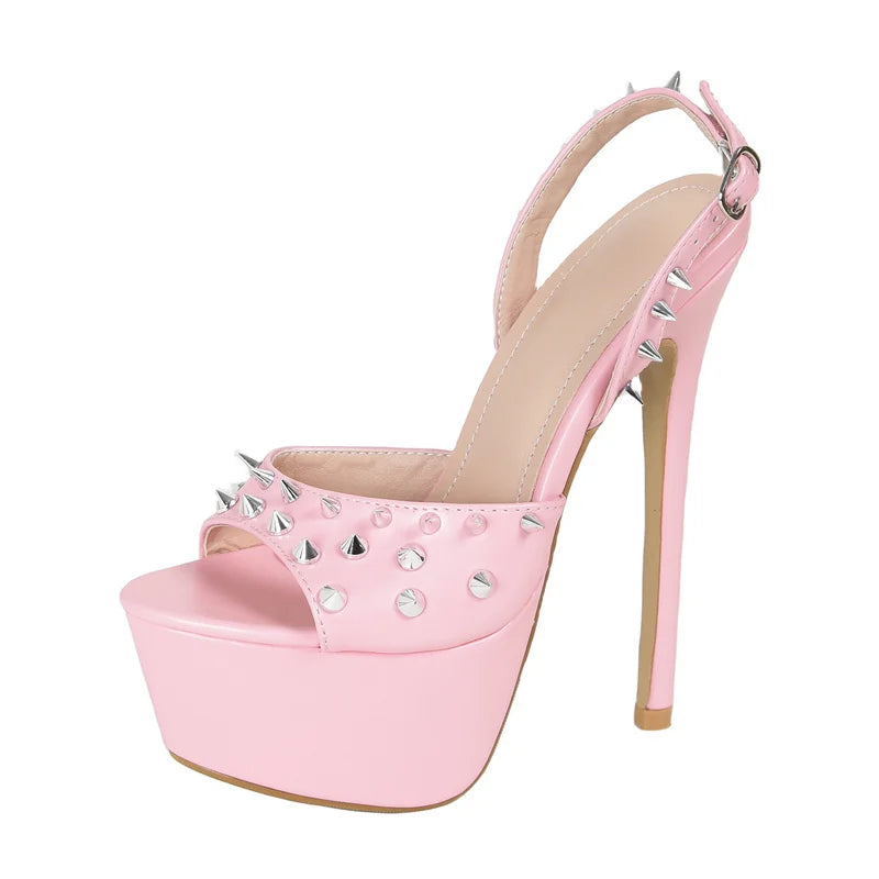 Women Wedding Fashion Design Metal Rivet Back Buckle Strap Platform Sandals