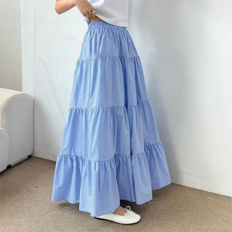 ZANZEA Women Casual Tiered Maxi Skirt Korean Fashion Elastic