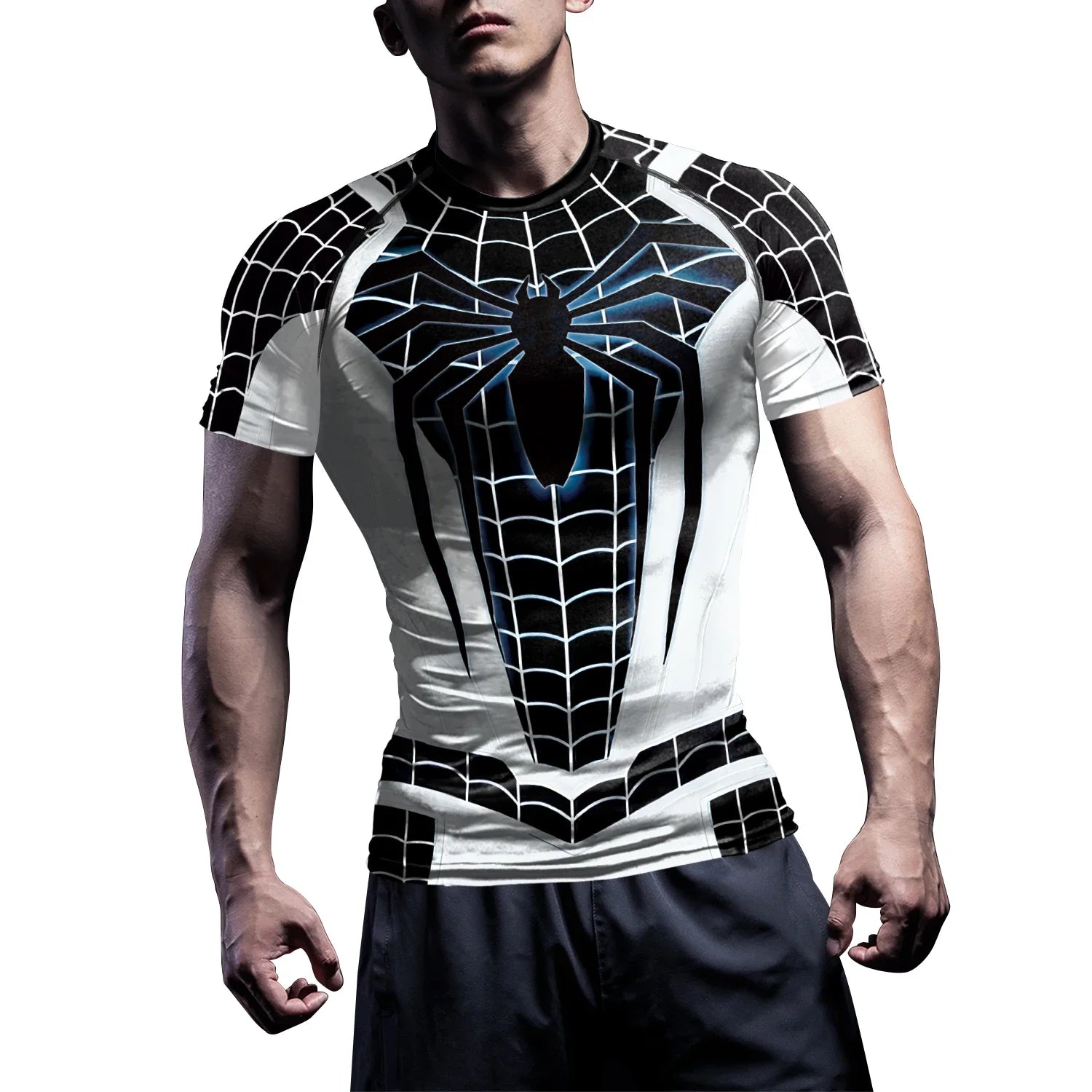 Superhero Mens Compression T Shirt Sport Workout 3D Spider Compression Gym Fitness Top