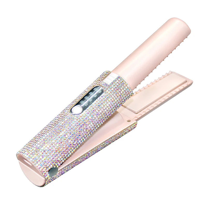 Electric USB Hair Straightener Curler Fashion Colored Diamond Design Wireless